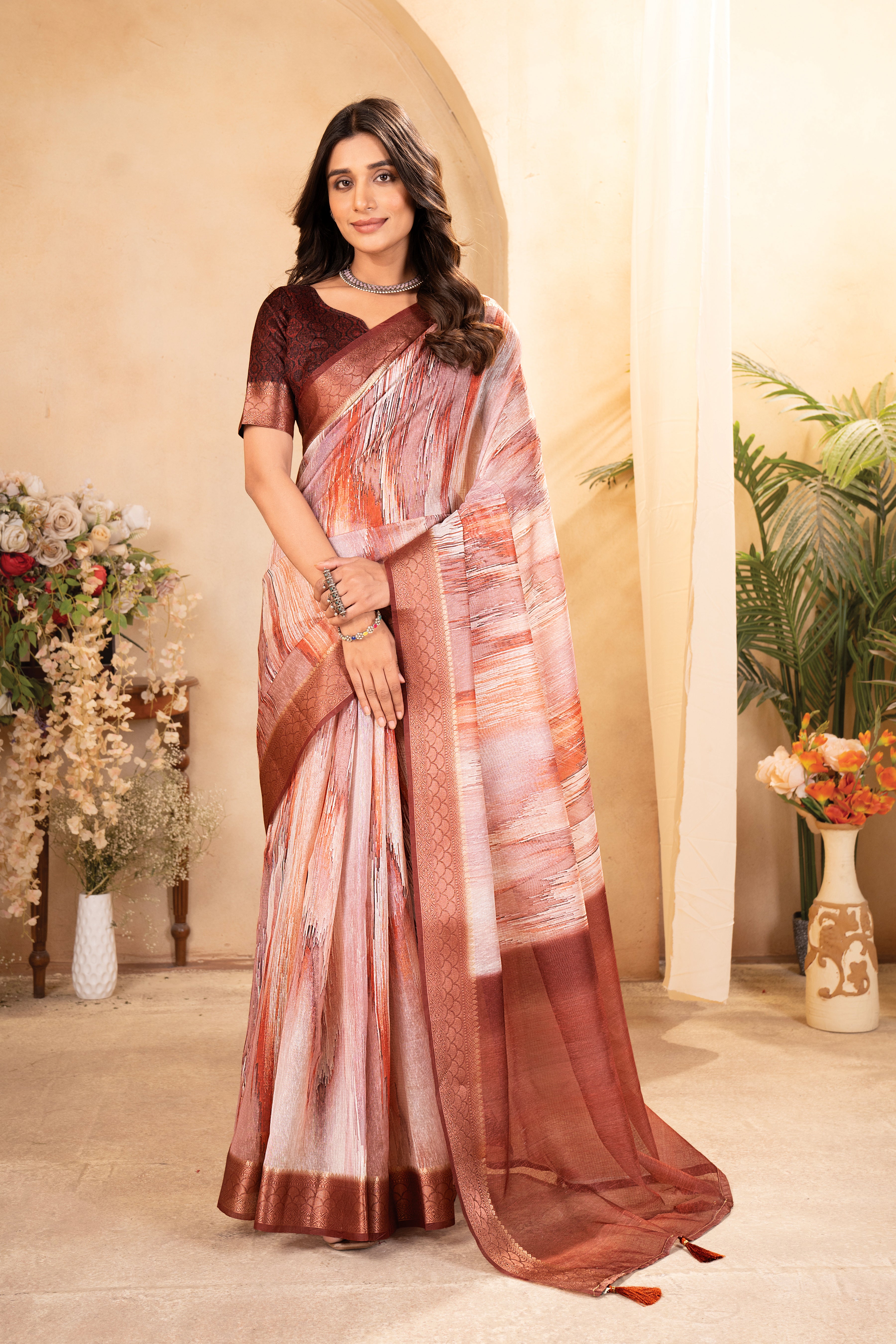 Rust Orange Tussar Silk Saree